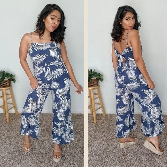 Pants - PALMTRESS BLUE PRINT TIE BACK JUMPSUIT